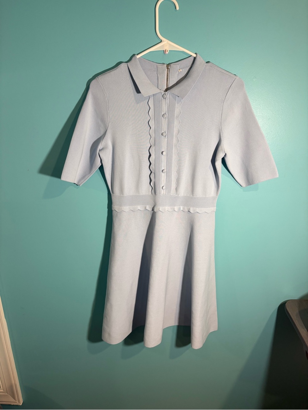 Ted Baker London Light Blue Short-Sleeve Scallop-Trim Dress